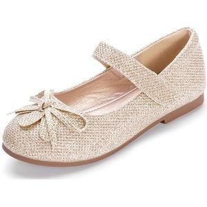Hehainom Meisjesschoenen, platte ballerinaschoenen, Mary Jane met strik, voor school, goud glitter, 8 Toddler
