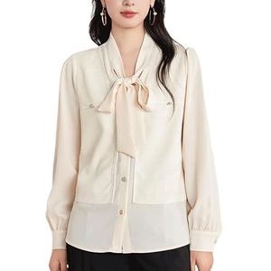 ROUZIHU Damesshirt met lange mouwen en knoop, tweedelig, slim fit, Beige, XXL