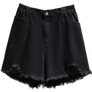 Pegsmio Dunne jeansshort met hoge taille voor dames, zomer, losse ripped raw edge wijde pijpen shorts, Zwart, 6XL