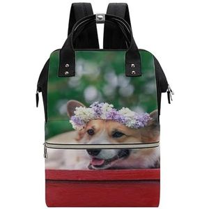 Leuke Corgi met Lila Bloemen Grote Capaciteit Tas Laptop Rugzak Reizen Rugzak Zakelijke Dagrugzak Computer Tassen