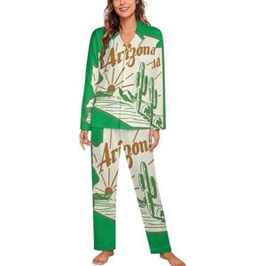 Arizona Cactus Vrouwen Lange Mouw Button Down Nachtkleding Zachte Nachtkleding Lounge Pyjama Set 2XL