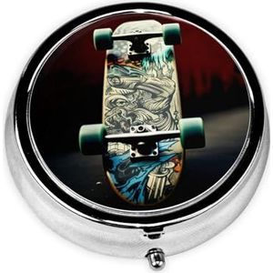 Pillendoosje Kleine Pillendoos voor Pocket & Portemonnee Pil Organizer Draagbare Pillencontainer Leuke Geneeskunde Organizer Skate Boards Reizen Pillendoos voor Vitamine Visolie Supplementen