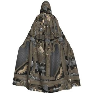 WURTON Steampunk Mechanische Gears Carnaval cape met capuchon voor volwassenen, heks en vampier cosplay kostuum, mantel, geschikt voor carnavalsfeesten, 190 cm