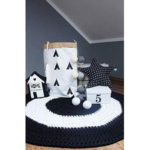Solenzo tapijt, rond, handgemaakt, gehaakt, voor kinderkamer/baby 110 cm Zwart/Wit