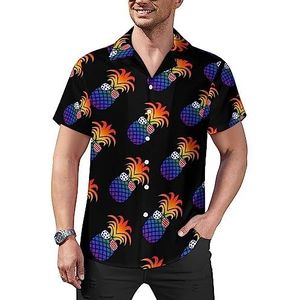 Amerikaanse vlag ananas heren casual button-down shirts korte mouw Cubaanse kraag T-shirts tops Hawaiiaans T-shirt S