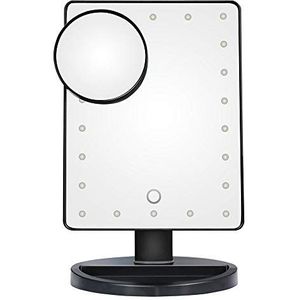 Dkee make-upspiegel Smart LED tafellamp make-up spiegel Desktop Touch Sensing Verlichting HD Met 10x zuignap Magnifier Kleine Ronde Mirror (Color : Black)