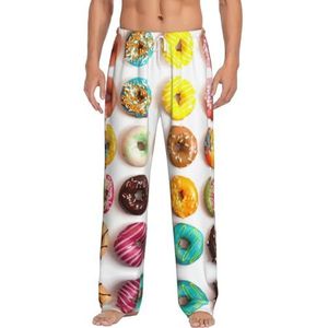 Verschillende Smaken Van Donuts Mannen Lange Lounge Wear Broek Nachtkleding Pyjama Bottoms Nachtkleding Nachtkleding Met Zakken En Trekkoord, Wit, S
