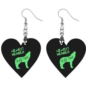 Huilende Wolf Nieuwste Lid Wolfpack Leuke Hartvormige Hanger Oorbellen Voor Vrouwen Lichtgewicht Houten Oorbellen Mode-sieraden Geschenken