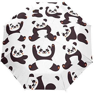 Panda Leuke Baby Wit Automatische Opvouwbare Paraplu UV Bescherming Auto Open Sluiten Vouwen Winddicht Zon Blokkeren Voor Reizen Strand Vrouwen Kids, Patroon, 88 cm