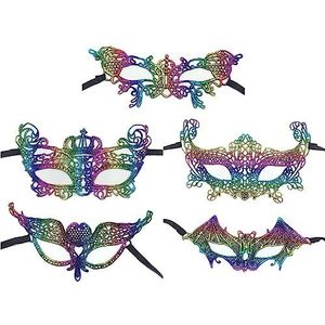 Danlai 5Pcs Kleurrijke Dames Kant Maskerade Oogmasker Voor Carnaval Halloween Vrouwen/mannen Half Gezicht Cosplay Party Maskers