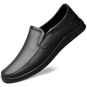 Heren loafers schoen effen kleur leer ronde neus loafer schoenen lichtgewicht comfortabel resistent bruiloft buiten instapper (Color : Black, Size : 40 EU)