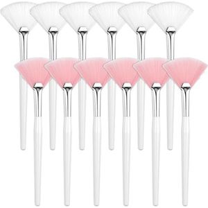 Xuxuejing 12 stks Fan Gezichtsmasker Applicator Fan Masker Borstel Zachte Make-up Borstels Facial Cosmetische Gereedschap Gezicht Borstel Tool met Handvat voor Modder Crème Markeren Blush Zuur Vrouwen