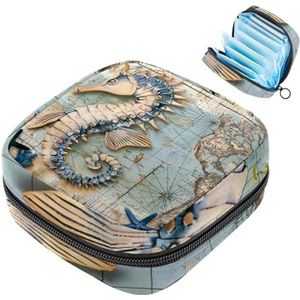 MUOOUM Vintage Seahorse Seastar Maandverband Opbergtas Menstruatie Pad Tas Draagbare Menstruatie Cup Pouch met Rits voor Tiener Meisjes Vrouwen Dames