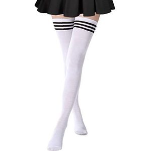 DRESHOW Extra lange dijkousen Lange laarskousen Gestreepte overkniekousen voor dames Katoenen beenwarmers