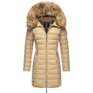 Marikoo Winterjas voor dames, warm, gewatteerd, lang, met capuchon, maat XS-XXL, roze, beige, XL