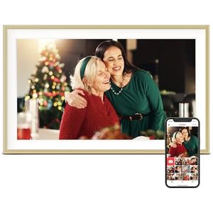 Pastigio digitale fotolijst, Frameo 15,6 inch grote digitale fotolijst Wifi, 32 GB capaciteit, 1920 x 1080 IPS FHD-touchscreen, elektronisch album diavoorstelling, tafelblad en wandmontage, geschenken
