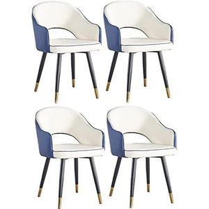 GEIRONV Scandinavische stoel set van 4, moderne woonkamer eetkamer accent armstoelen waterbestendig PU lederen zijstoel met metalen poten thuisstoel (kleur: wit+blauw, maat: 84 x 43 x 43 cm)