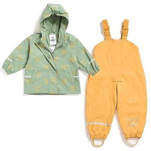 Little Tiger Regenpakset voor kinderen, bestaande uit regenbroek en regenjas, gevoerd, Oeko-Tex, winddicht, waterdicht, capuchon, modderpak voor jongens en meisjes, groen/geel, 122/128 cm