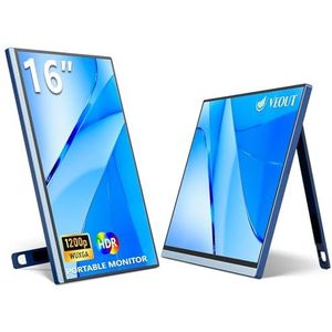 16-inch 60HZ Gaming Draagbare Monitor Geschikt for Laptop, 16:10 1200P Display Extern Tweede Computerscherm Geschikt for Telefoon(VEOUT-16-60-Blue)