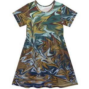 LI ZHI XIN Meisjes Jurk Kinderen Zomer Korte Mouw Ronde Hals Casual Jurken voor Leeftijd 2-8 Artistieke Graffiti Patronen Zwart Bruin, Meerkleurig, 2 jaar