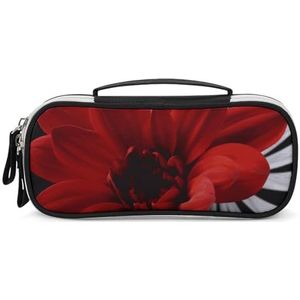 DWTJKMS Rode Bloem Lederen Make-uptas Draagbare Kleine Cosmetische Organizer Waterdichte Toilettassen Borstels Potloden En Reizen Make Up Accessoires