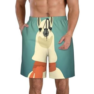 JIAWUJYNB Llama in A Scarf Print strandshorts voor heren, lichtgewicht, sneldrogend trekkoord zwembroek met zakken, Wit, M