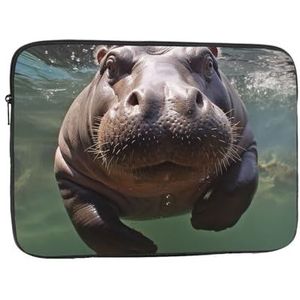 Duiken Hippo Laptop Sleeve Bag voor Vrouwen, Schokbestendige Beschermende Laptop Case 10-17 inch, Lichtgewicht Computer Cover Bag, ipad case, Zwart, 12 inch