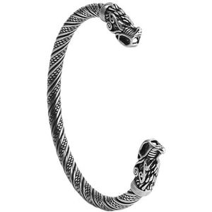 Heren Viking Dragon Cuff Armbanden - Noordse Roestvrijstalen Dubbele Kop Dragon Twist Bangles - Vintage Verstelbare Opening Dierenarmbanden Pagan Pirate Jewelry