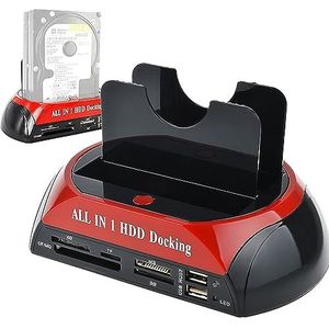 2,5 ""/3,5"" Dual SATA IDE HDD-dockingstation Harde schijf Dock USB 2.0-hub, ondersteunt tot 32G geheugenkaarten, ondersteunt CF-slots, SD-slot, XD-slot, MS-slot, T-Flash/mini SD/Micro SD.