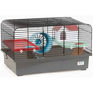 decorwelt Hamsterkooi grijs buitenmaten 40 x 25 x 26,5 knaagdierkooi hamster plastic kleine dieren kooi met accessoires