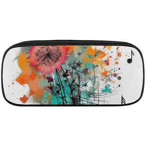 VFMKT Lederen Potlood Tas Waterdichte Leuke Pen Case Reizen Cosmetische Make-up Tas Organizer Pen Houder voor Mannen Vrouwen, Paardebloemen En Muzikale Noten