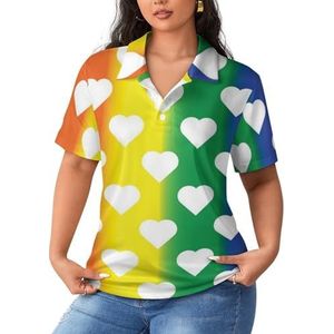 Witte Harten op LGBT Regenboog Vrouwen Sport Shirt Korte Mouw Tee Golf Shirts Tops Met Knoppen Workout Blouses