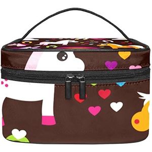Eenhoorn zwarte make-up organizer tas, reismake-up tas organizer case draagbare cosmetische tas voor vrouwen en meisjes toiletartikelen, Meerkleurig, 22.5x15x13.8cm/8.9x5.9x5.4in