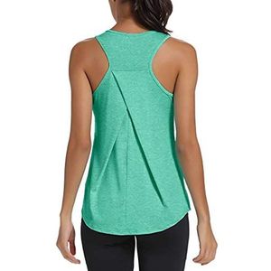 Lazzboy Tanktop Yoga Sport Dames Racerback Running Top Fitness Running Shirt Bovendeel Sexy Solide Ademend Mouwloos Schoudervrij Vest Shirt Blouse, groen, M