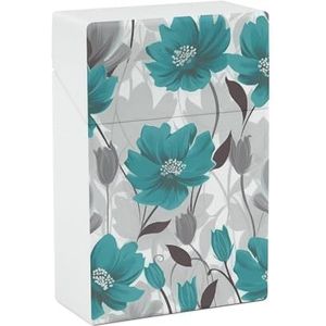 Teal Grijs en Wit Bloemen Sigaret Doos King Size 85mm 20 Capaciteit Push to Open Waterdichte Sigaret Case voor Vrouwen Mannen Pocket Sigaret Houder Case Vintage Sigaret Doos