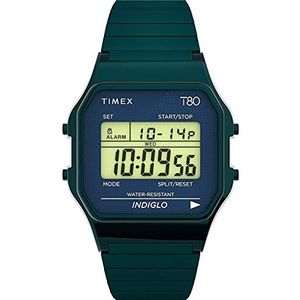 Timex Digitaal T80 polshorloge met roestvrijstalen armband, Blauw, riem