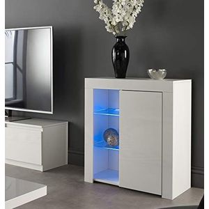 MMT Furniture Designs Ltd Modern dressoir met LED-verlichting, wit glanzend en mat, wit, maat S