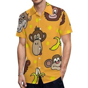 Leuke gezichten van apen en bananen, casual herenoverhemden met korte mouwen en zak, zomer, strand, blouse, top, 2XS