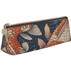 NTVOWPZO Lederen Etui Grote Capaciteit Potlood Pouch Oranje en Koi Vis Potlood Tas Pouch Met Rits Pen Houder voor Vrouwen