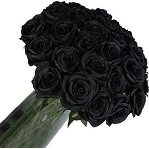 Laelfe 12 stuks Kunstmatige Rozen, 53cm Kunstrozen Enkele Lange Steel Kunstbloemen, Realistische Kunstbloemen voor Bruiloftsboeket, Thuis Tuin Woonkamer Hotel Kantoor Decoratie (Zwarte)