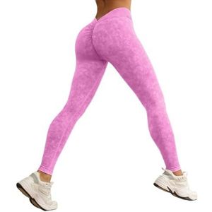 HZHIQUAN Yoga Leggings Naadloze Zand Gewassen Denim Sport Leggings Vrouwen Stretchy Push Up Running Yoga Broek, roze, S