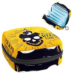 Periode Pouch Draagbare Tampon Opbergtas,Tampon Houder voor Portemonnee Vrouwelijke Product Organizer,Schedel Geel Patroon, Meerkleurig, 4.7x6.6x6.6 in/12x17x17 cm