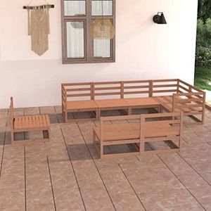 AJJHUUKI Tuinmeubilair 8 Stuk Tuin Lounge Set Honing Bruin Massief Pinewood Meubels