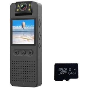 Mini Body Cameram, 1080p draagbare camera met draadloze WiFi-hotspot bewegingscamera, high-definition infrarood nachtzicht wetshandhavingsrecorder voor Pet Walking, Werk, Reizen(Camera 64G card)