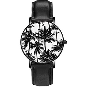 Palmboom Zwart Wit Patroon Klassieke Patroon Horloges Persoonlijkheid Business Casual Horloges Mannen Vrouwen Quartz Analoge Horloges, Zwart