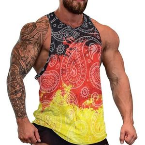 Paisley Aquarel Vlag van Duitse Heren Tank Top Grafische Mouwloze Bodybuilding Tees Casual Strand T-Shirt Grappige Gym Spier