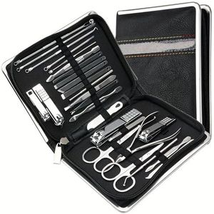 Manicureset, nagelknipperset, Set van 26 roestvrijstalen nagelknippers, veelkleurig, met koffer(Black)