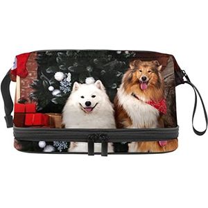 Grote capaciteit reizen cosmetische tas,Make-up tas,Waterdichte make-up tas Organizer, Kerst Leuke Hond Puppy Pet, Meerkleurig, 27x15x14 cm/10.6x5.9x5.5 in