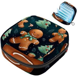 MUOOUM Kerst Peperkoek Man Patroon Maandverband Opbergtas Menstruatie Pad Tas Draagbare Menstruatie Cup Pouch met Rits voor Tiener Meisjes Vrouwen Dames