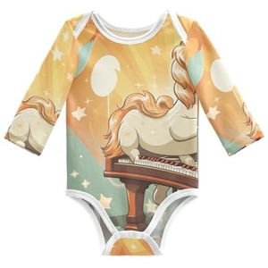 KAAVIYO Schattige eenhoorn-pianokunst baby body lange mouwen katoen bodysuit voor neutrale pasgeborenen 3-24 maanden, Patroon., 3 Maanden